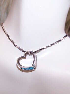 Native American Sterling Silver Turquoise Coral Open Heart Pendant or Charm